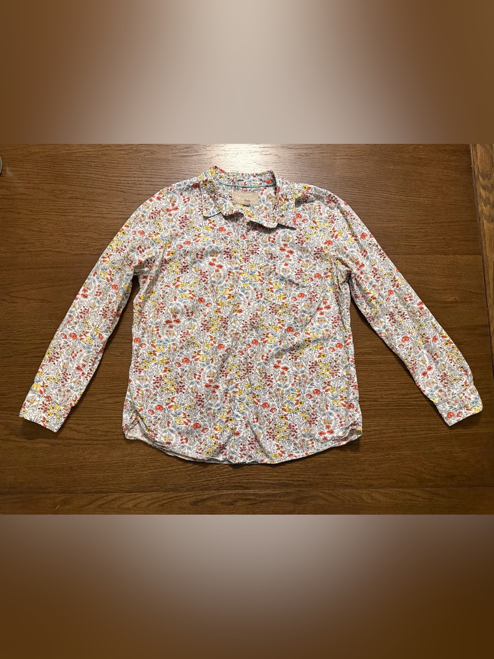 Banana Republic Factory White Floral Printed Button-Up Soft Wash Shirt